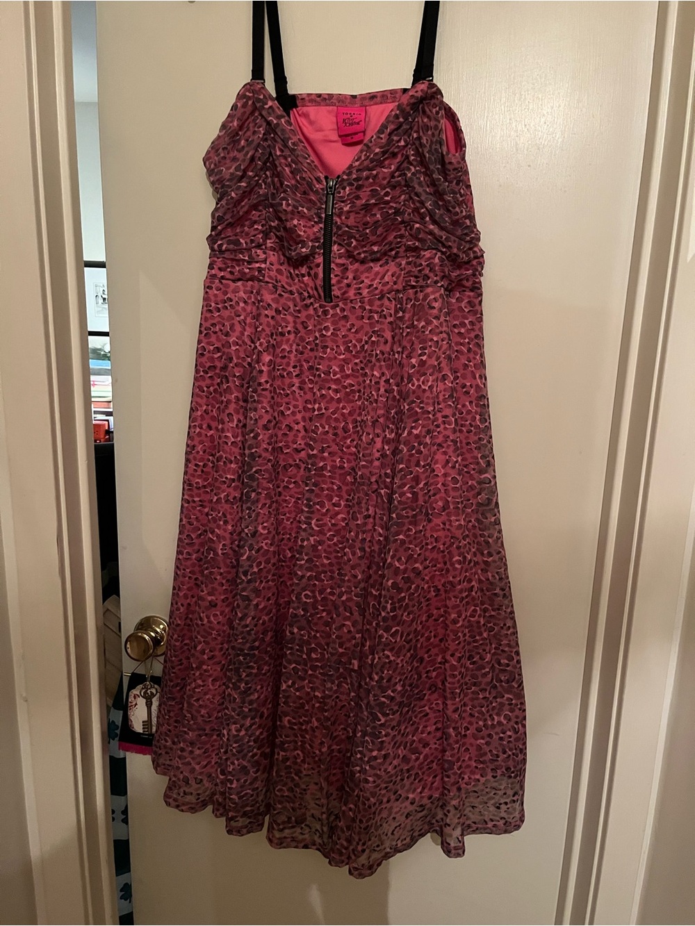 Betsey Johnson for Torrid  Pink Leopard-Print Midi Dress with Front Zip